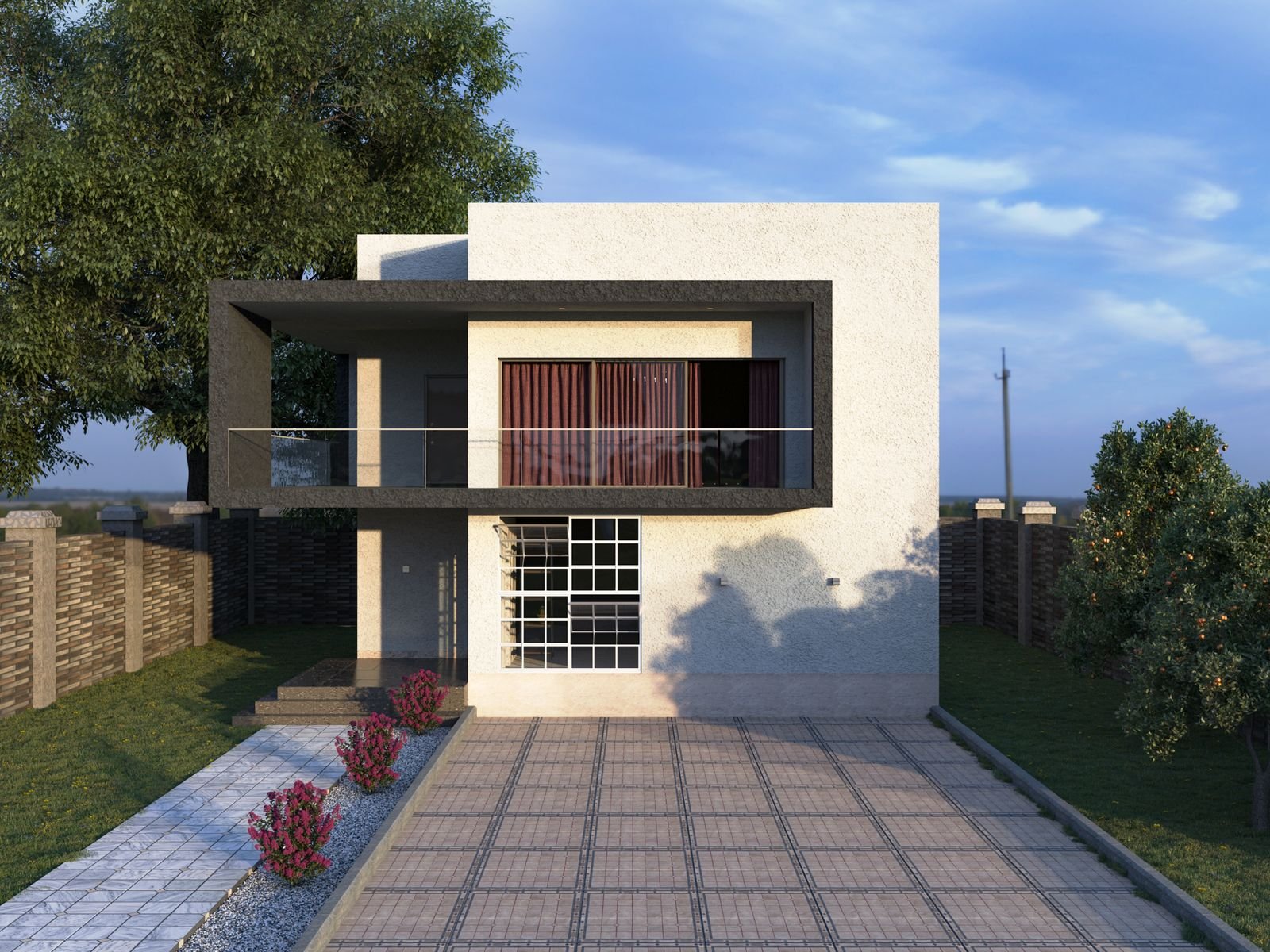 Contemporary detached accessory dwelling unit with driveway and garden
