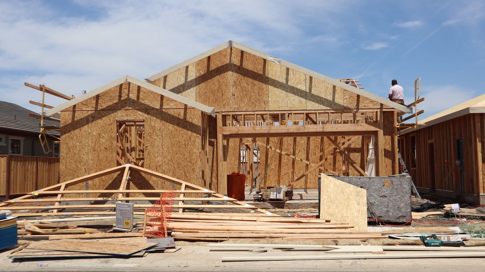 Framing stage of a new home under construction